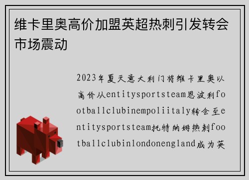 维卡里奥高价加盟英超热刺引发转会市场震动